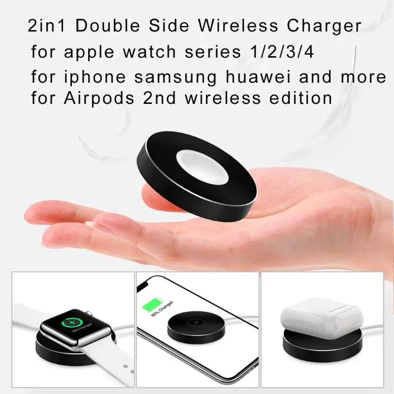 2в1 USB Мини Qi Быстрое беспроводное зарядное устройство для зарядки Apple Watch Series 1 2 3 4 для AirPods 2 для iPhone samsung huawei mate