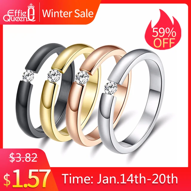 Effie Queen AAA Zircon Engagement Rings for Women Top Stainless Steel Wedding Ri Effie Queen AAA Zircon Engagement Rings for Women Top Stainless Steel Wedding Ri