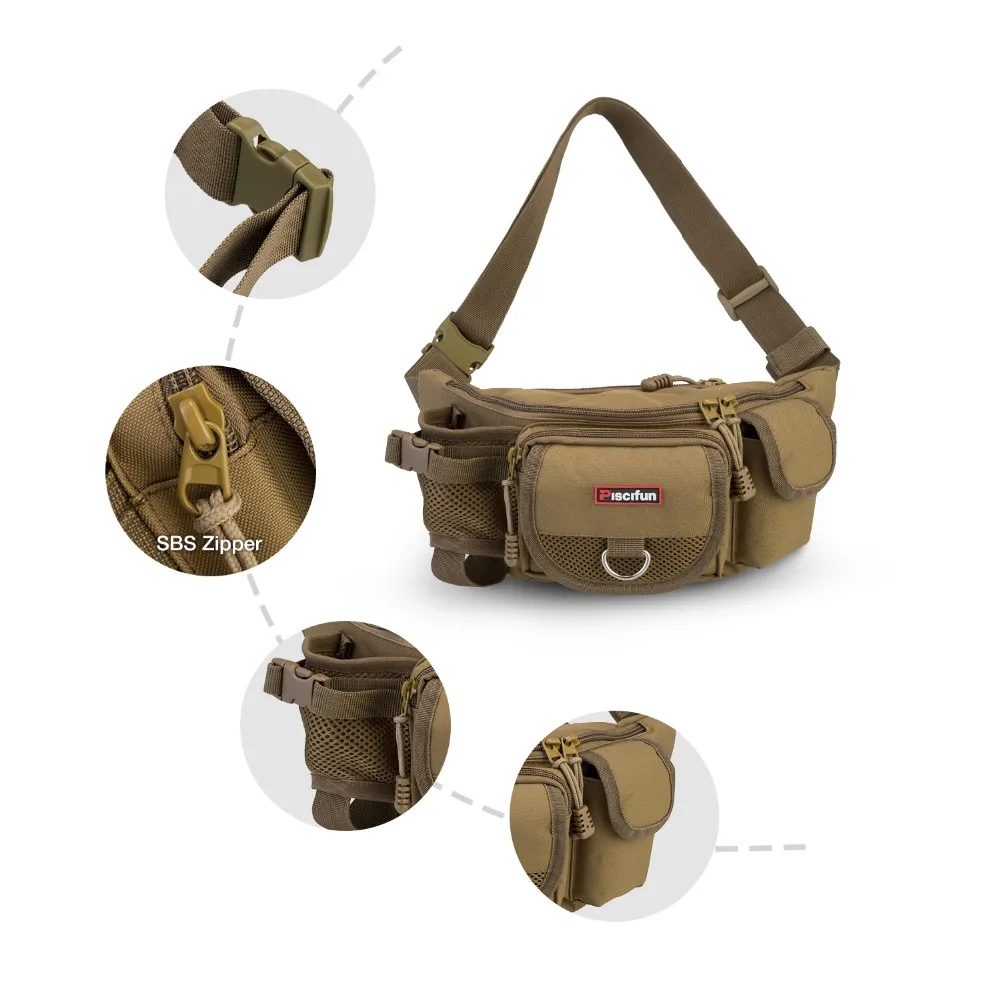  Piscifun Fishing Bag Multifunctional Outdoor Waist Bag Portable Lure Waist Pack Messenger Bag Pole  - 32974958715