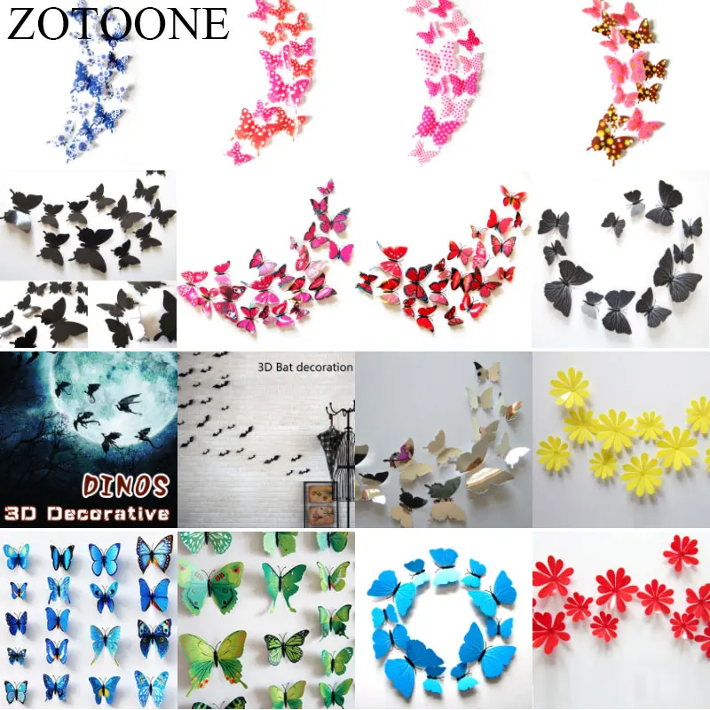 Настенные украшения ZOTOONE для дома в виде бабочки 3D свадьбы Хэллоуина 12 шт.|stikcers| |