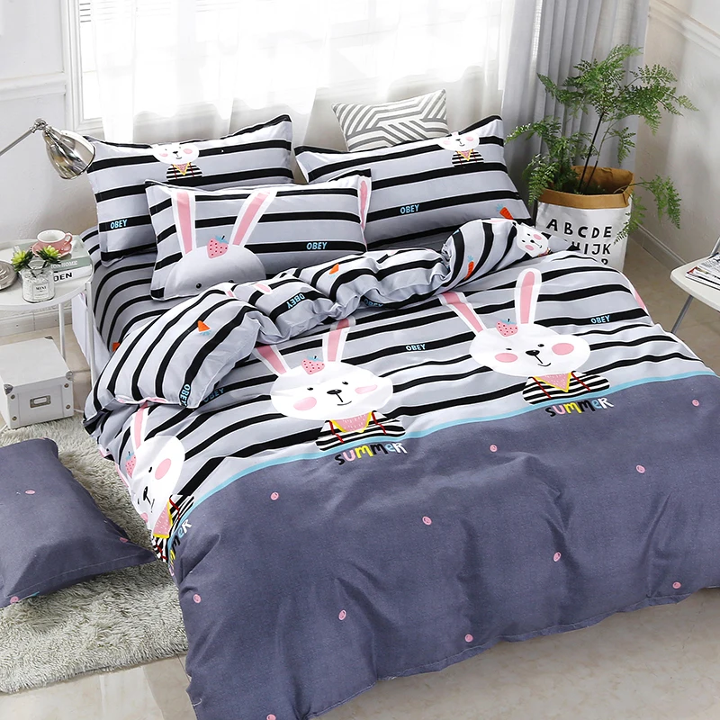 

High Quality Kawaii Strawberry Rabbit Pattern Bedding Set Bed Linings Duvet Cover Bed Sheet Pillowcases Cover Set 4pcs/set