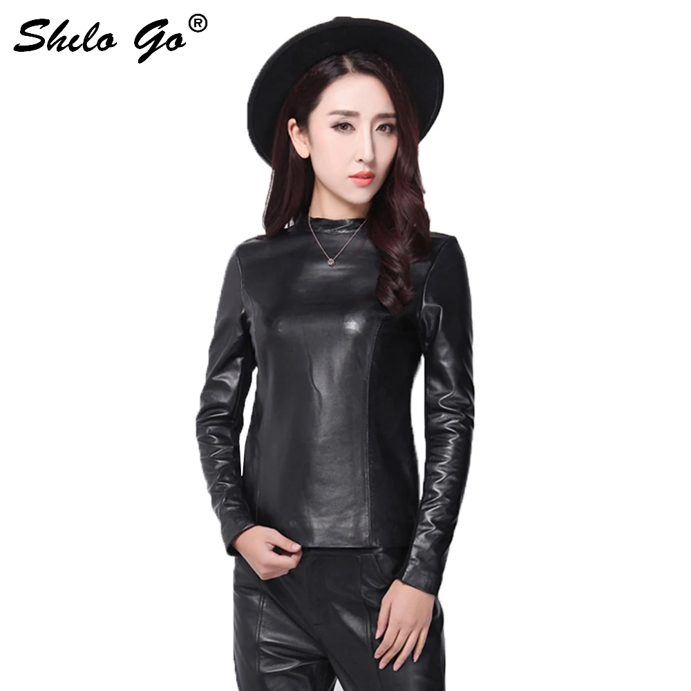 

Plus size new fashion winter women high quality Sheep collar mandarin collar back lace sexy long sleeves Slim Genuine Leather