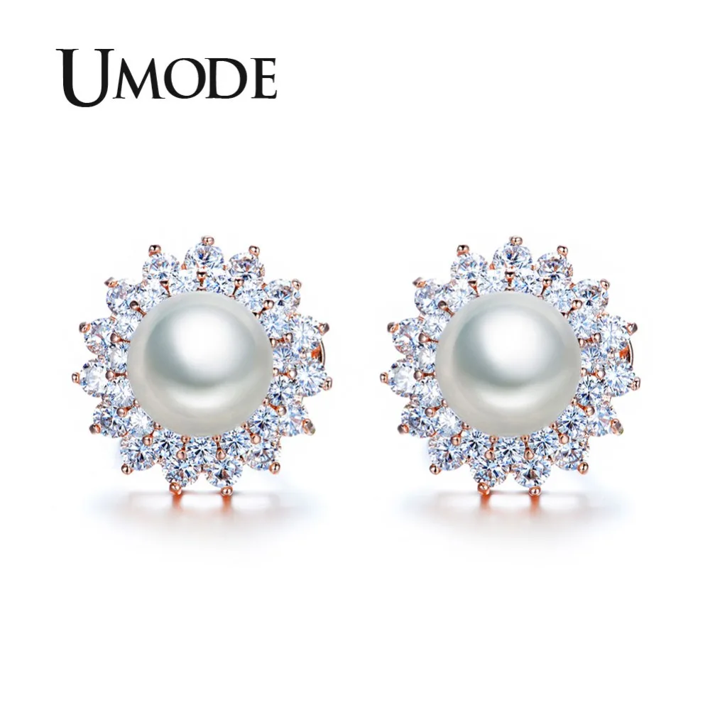 UMODE благородные серьги в форме синтетического жемчуга французские зажимные серьги-клипсы Semi Joias новые ювелирные изделия цвета розового золота Aretes UE0161A