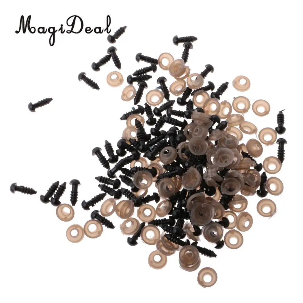 100Pcs 6mm 8mm Soild Black Plastic Safety Eyes with Washers for Making Bear Doll Animal Toy DIY Crafts
