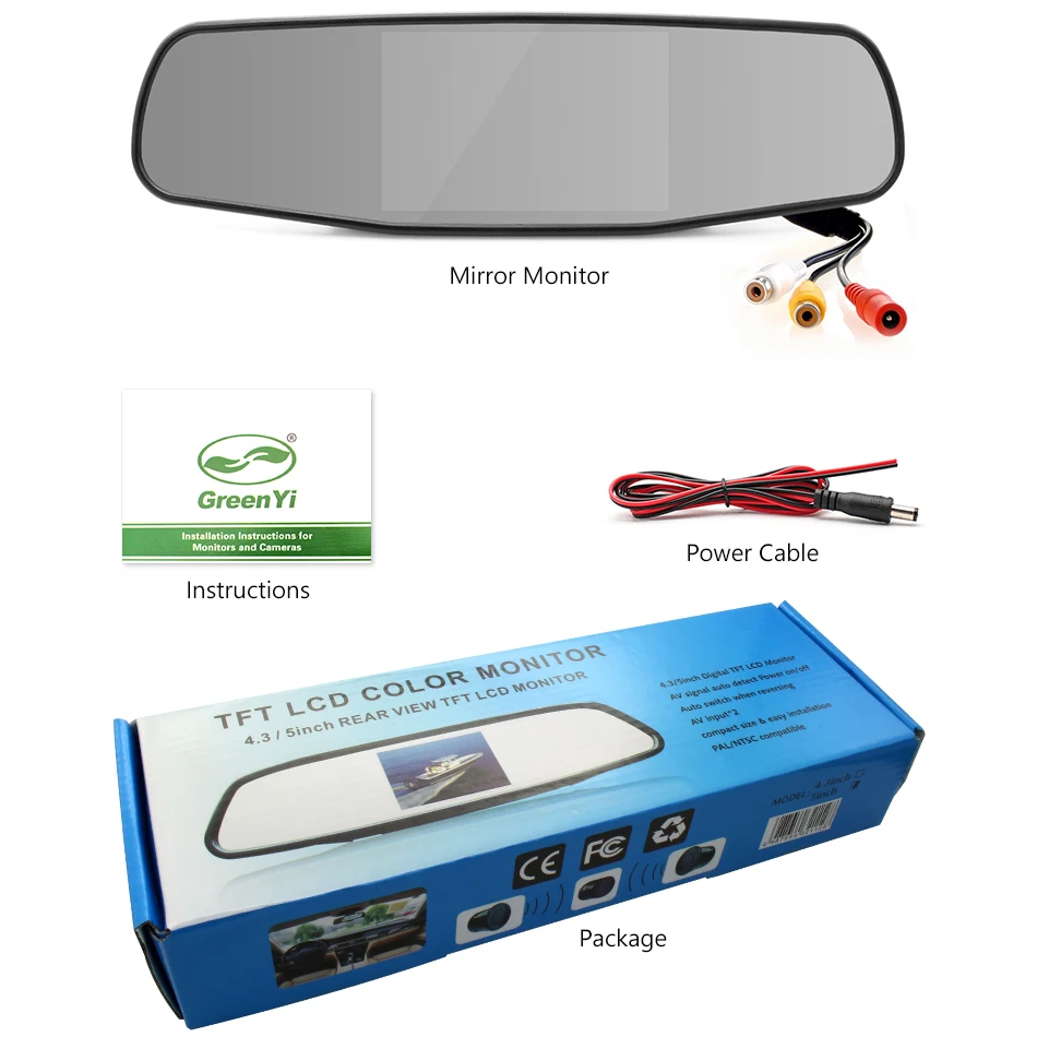 GreenYi 5 дюймов lcd HD 800*480 Автомобильный зеркальный монитор универсальный 2 видео вход цветной монитор парковки видео игры