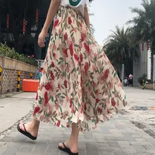 MUMUZI женские плиссированные юбки винтажные женские длинные юбки с цветочным принтом юбка миди с высокой талией летняя пляжная одежда юбка в стиле бохо