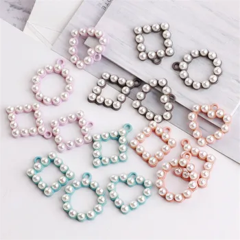 

Free Shipping 40PCS White Pearls Paved Enamel Alloy Charms Simplify Square Heart Round Bicone Bracelet Necklace Pendant Charm