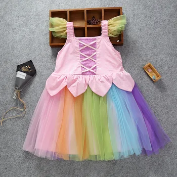 

Baby Girl Dresses Coloful Flower Fairy Princess Girl Dresses Birthday Performance Dresses Straps Kids Clothing