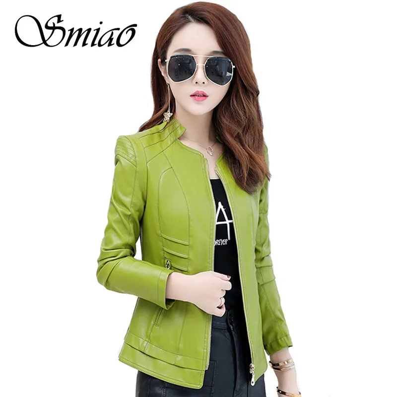 

Smiao Plus Size 4XL Coat 2018 Autumn PU Faux Leather Outwear Winter Female Leather PU Jacket Coat Zipper Women's Clothing M-4XL