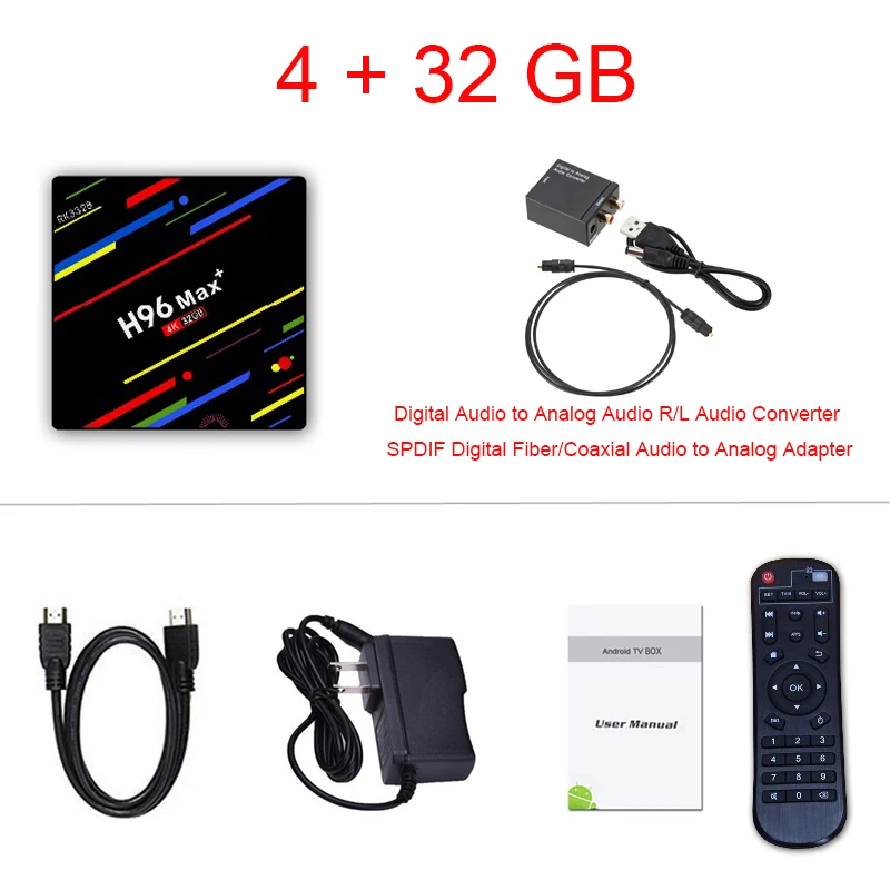 H96 MAX+ Smart tv BOX Android 9,0 коробка RK3328 IP tv BOX 4K медиаплеер wifi телеприставка для 4K Youtube Netflix Google Play - Цвет: 4G 32G converter