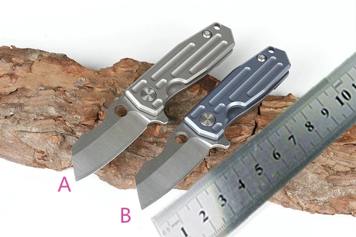 

folding blade knife HY1 D2 Damascus blade titanium handle chain key knife flipper camping survival pocket knives gift EDC tools