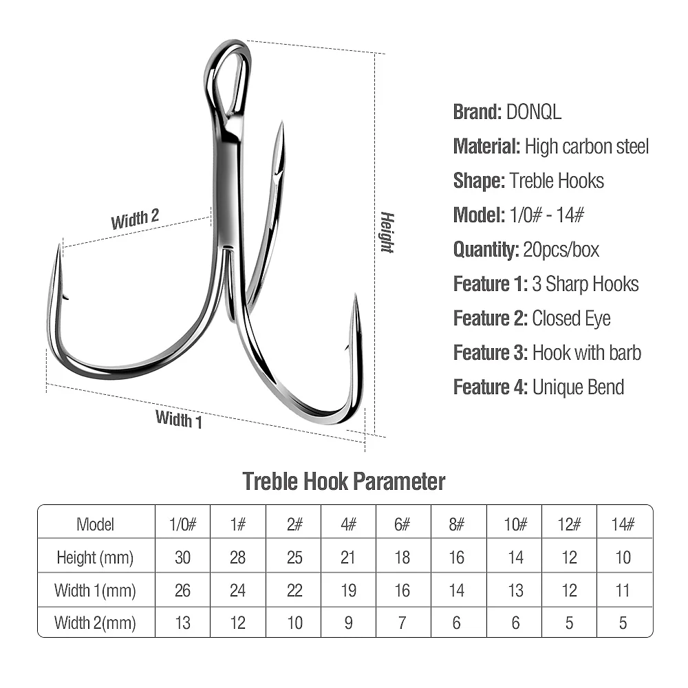 DONQL 20 шт./кор. ВЧ набор рыболовных крючков из углеродистой Сталь колючей крючки супер острый тройной крючок морская Рыбалка снасти Аксессуары