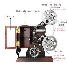 Music Box 8 Notes Retro Film Projector with Mirror Storage Girds Hand Crank Crafts Child Gift Classic Birthday Gift Home Decor