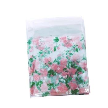 

100pcs/lot 7*7cm Kawaii Dark Green Flower Transparent Small Bag Self-adhesive DIY Gift Food Packing Bag