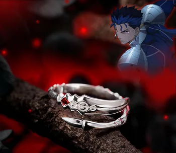 

S925 Silver Fate/Stay night UBW Lancer Gae Bolg Chulainn Sword Ring Cosplay Prop Daily Gift Adjustable 54mm~64mm USA size #8 N1