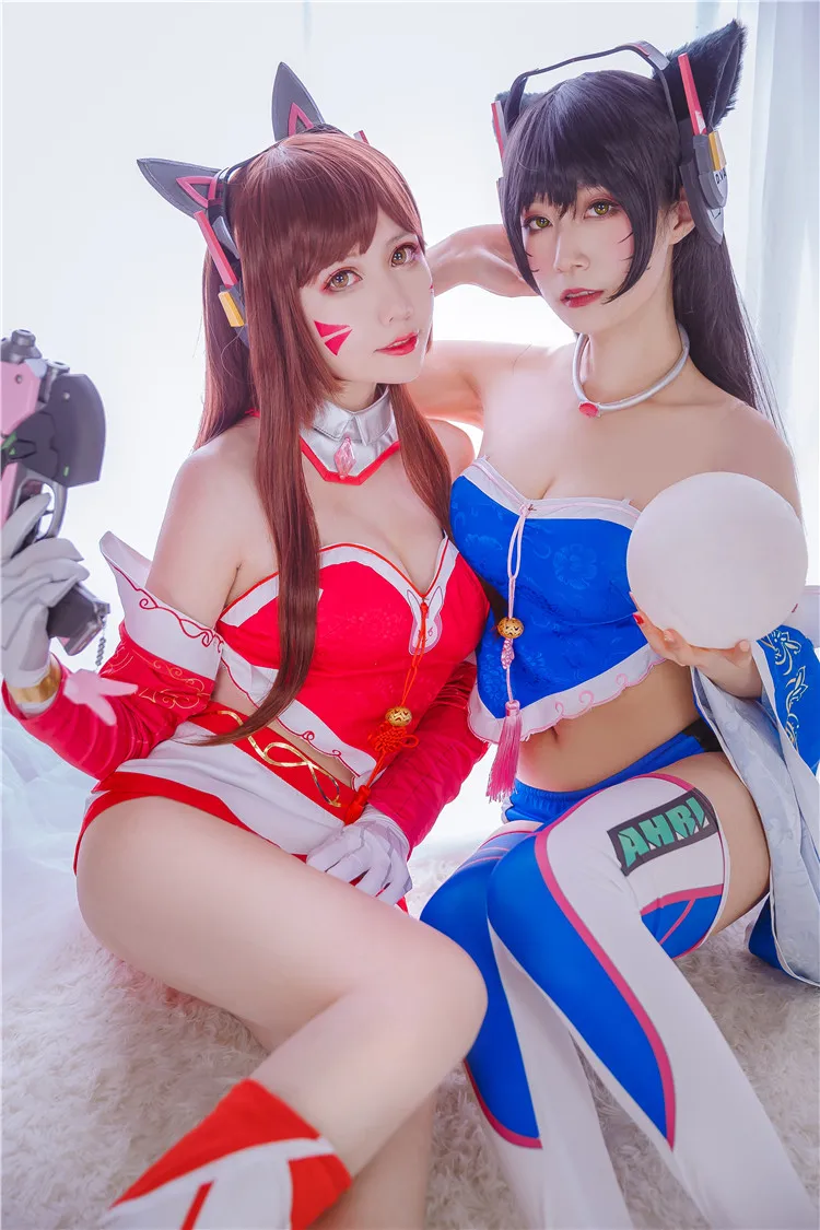 Anime! Game LOL Ahri X Game OW D.VA Twins Ganart Sexy Kimono Dress Unifroms Cosplay Costumes