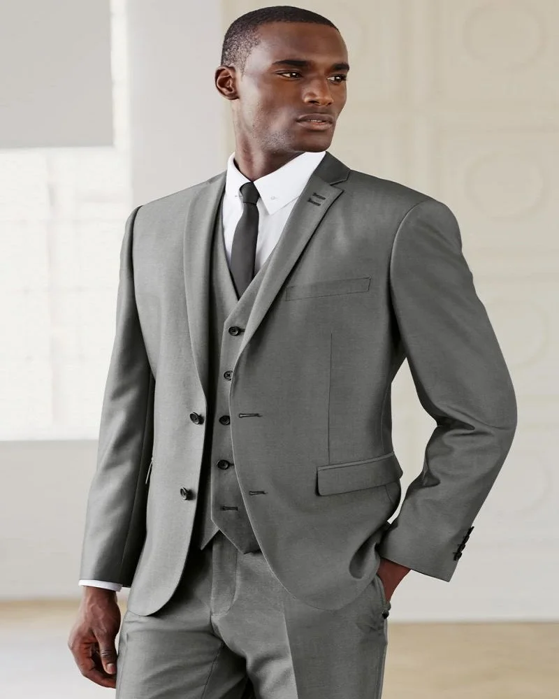 Модные две кнопки костюм homme серый смокинг для жениха Мужские Нарядные Костюмы для свадьбы Пром Жених (куртка + штаны + жилет + галстук)