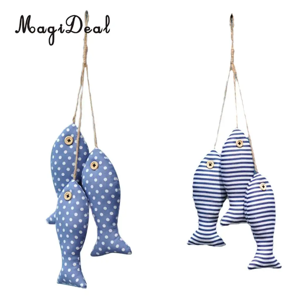 6x Mediterranean Style Hanging Cotton Fish for Seaside Lodge Home Party Restaurant Decoration