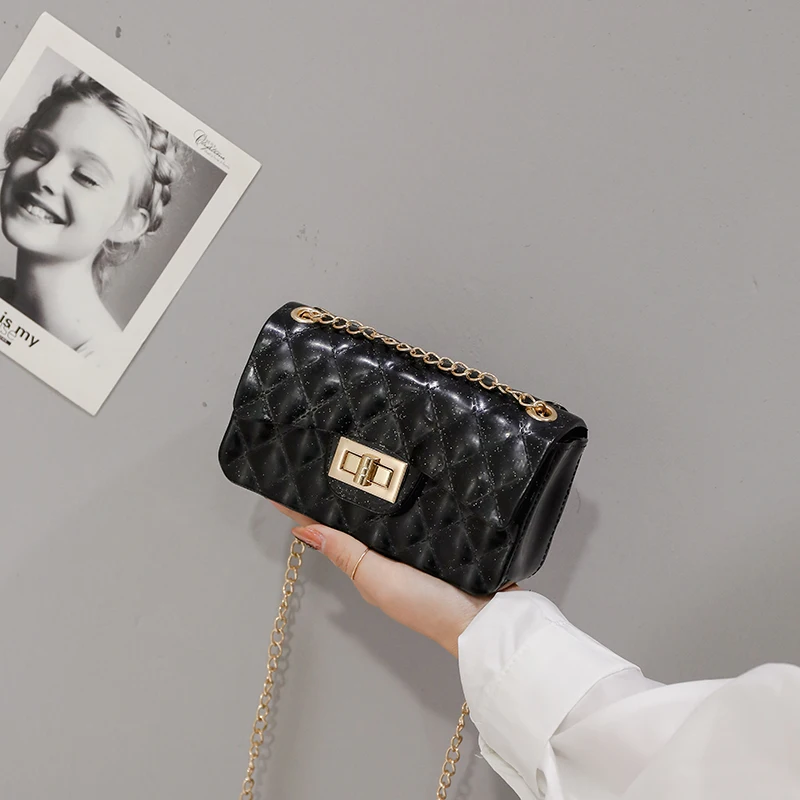 

Fashion new handbags High quality PU leather Women bag Small incense wind chain Lozenge Shoulder bag Lock Stereotypes lattice