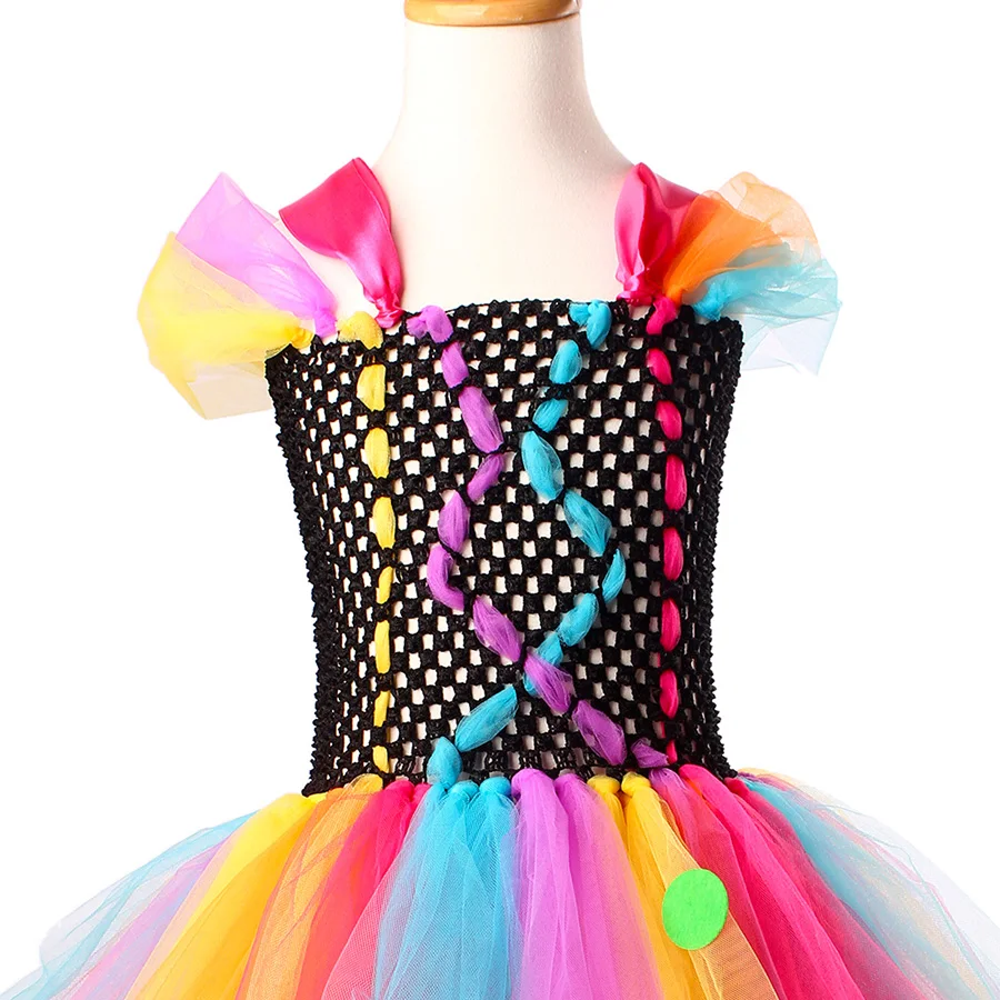Girls Rainbow Fancy Halloween Tutu Dress Princess Handmade Multi Coloured Tulle Clothing Children Cosplay Clown Pageant Costume (13)