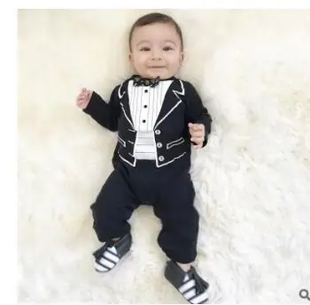 

The lig 2016 new Baby Romper New Baby boys Romper Gentleman modelling infant cotton long sleeve climb clothe sht blue