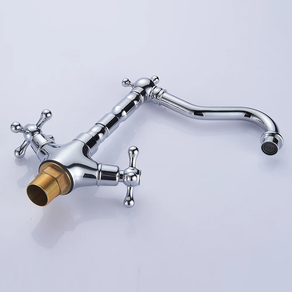 Basin Faucets Polished Chrome Bathroom Sink Faucet Double Cross Handle Bath kitchen Mixer Hot and Cold Tap ZD1100