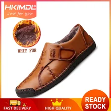 HKIMDL 2019 New Winter Warm With Velvet Male Leather Shoes Hand-Stitched Leather Shoes Fashion Casual Shoes