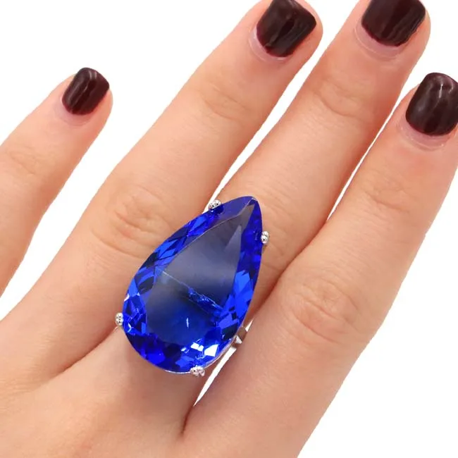 

9.25# New Designed Dark London Blue Topaz Gift For Girls 925 Silver Ring 19x14mm
