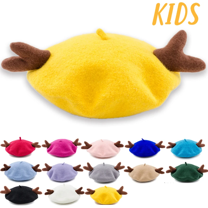 Muchique Children Berets with Deer Horns Cute Lovely Wool Kids Beret