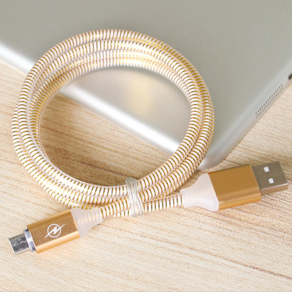 Усиленный 1 м Micro USB кабель type-C Осветляющий металлический кабель для зарядного устройства Разъем для передачи данных(1 м, белый - Цвет: Black