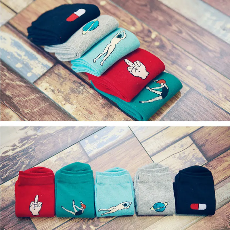 

Harajuku Women Cartoon Long Socks Japanese Novelty Funny Socks Pill Dance Pattern Sokken Colorful Calcetines Mujer Cool Socks