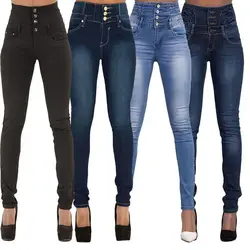 Laamei 2019 осень-зима Для женщин бренд узкие джинсовые узкие брюки Высокая талия тонкая на кнопках карманы брюки стрейч женские джинсы