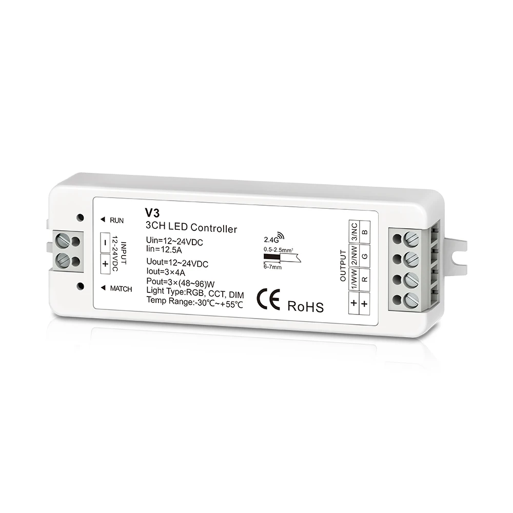 Новый светодиодный RGB полосы Управление 2 4G RF 12V 24V Мощность Вход 4A 3 канала Выход