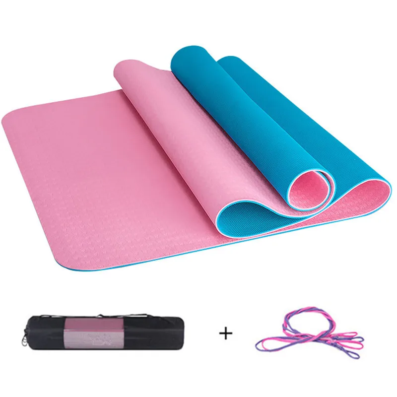 

TPE Yoga Mat 183*61cm*6mm Double Color Layer Non-slip Profession Pilates Fitness Dance PLANK Sports For Mat With Yoga Bag