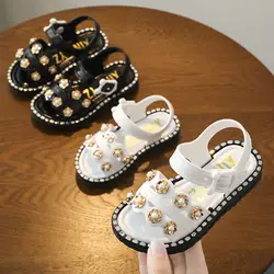 Новое поступление 2019 летняя обувь для детей босоножки для девочек-принцесс модный, жемчужный, с кристаллами, детские пляжные сандалии для