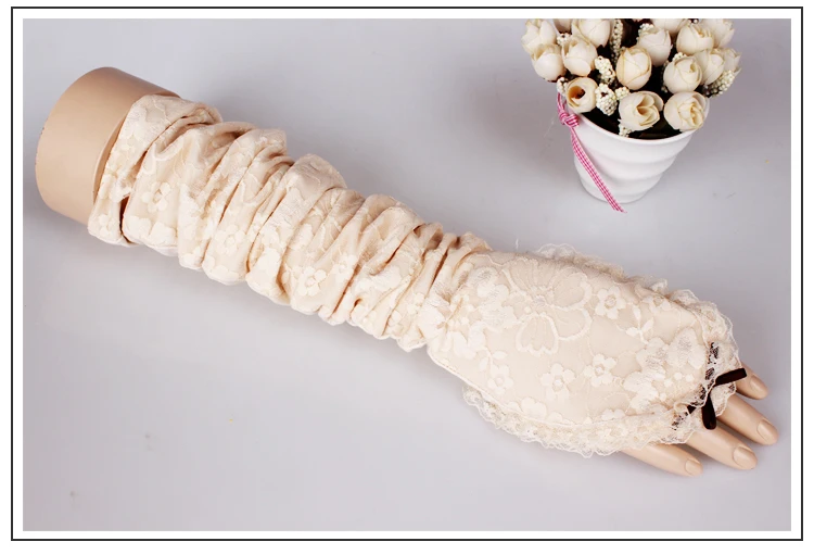 58cm Long Summer Lace Sun Gloves Femme Fingerless Gloves Anti-UV Suncreen Protection Lace Eldiven 16