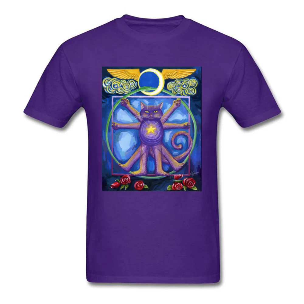 Funny Cool Geek T-shirts O Neck Pure Cotton Youth Tops T Shirt Short Sleeve ostern Day Geek Tops & Tees Wholesale Da Vinci Cat squaring the circle purple