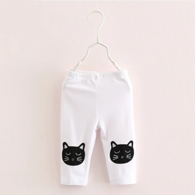 2018 Hot Summer 2-10 Years Old Baby Kids Children White Black Green Cat Print Basic Capri Thin Little Girls Knee Length Leggings