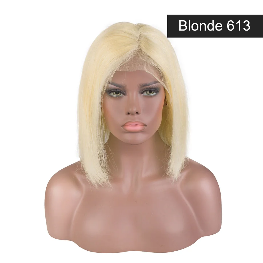 Блонд 613 парик на кружеве короткие парики из человеческих волос Длинный натуральный цвет Омбре 4 цвета бразильские волосы фронтальный боб парик для черных женщин - Цвет: #613