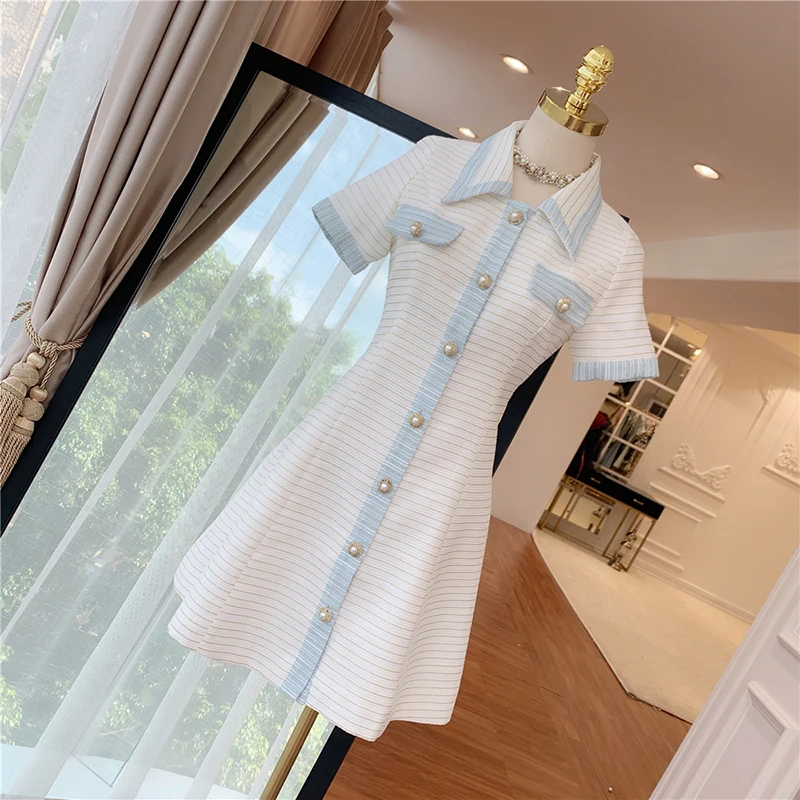 HIGH STREET New Fashion 2019Designer Runway Dress Women's Short Sleeve Color Block Buttons Shirt Dress