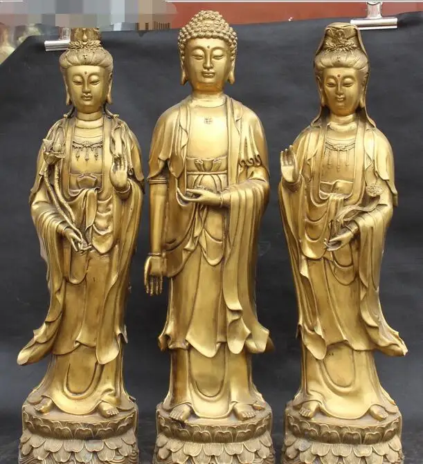 

Large Bronze Western Shakyamuni Sakyamuni Buddha Kwan-yin 3 God Set Statue
