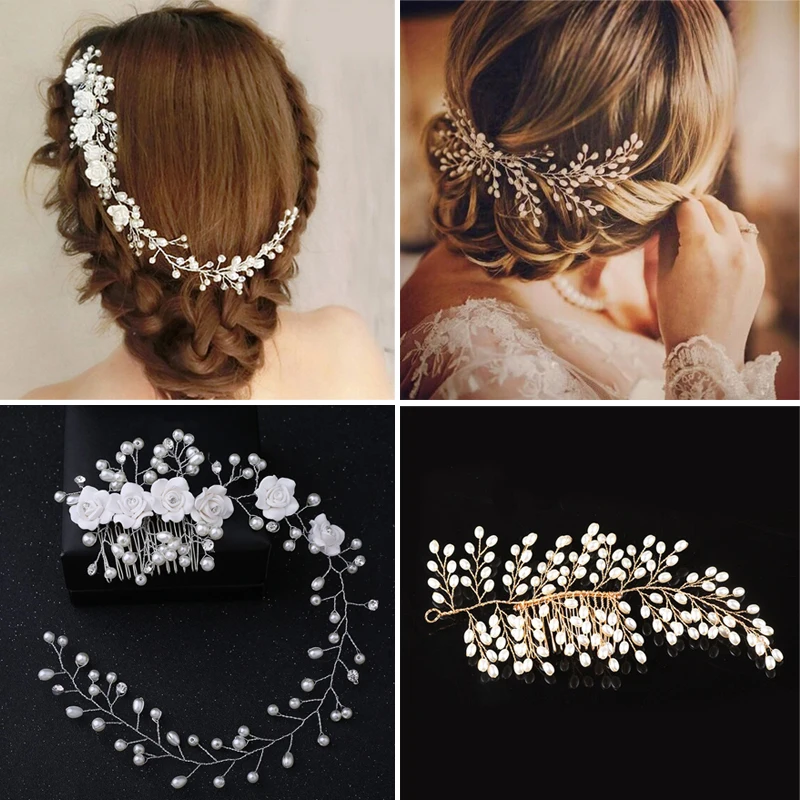 

Elegant Bridal Hair Combs for Women Bridal Wedding Crystal Pearl Flower Hair Pins Charm Handmade Hair Accessories Gifts