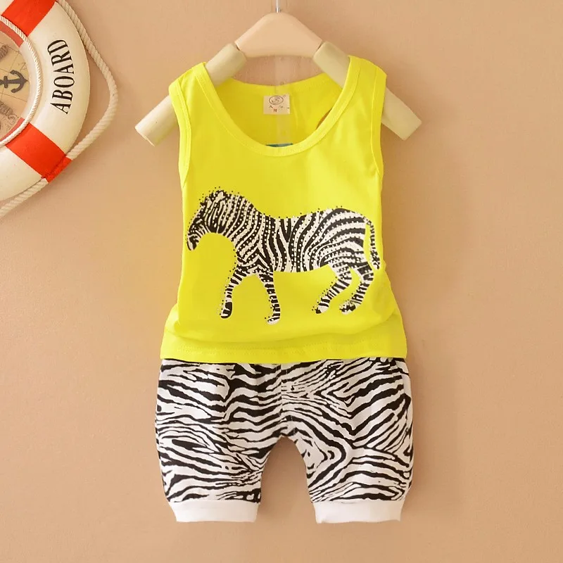 

Retail Children's Clothing Horse Pattern Vest & Striped Shorts Boy's Set Summer Baby Boy 2 Pieces Sets X062