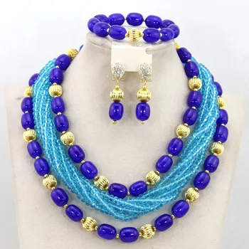 

The Latest Royal Blue Beads Polychromatic Surround Crystal Necklace Set Superstrong Stereoscopic Sense Free Shipping PJW109