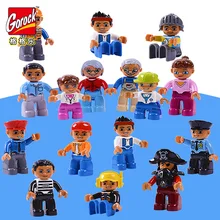 GOROCK 6 pçs/set Tamanho Grande Blocos de Construção de Caráter Compatível duploe Trabalhador Familiar Polícia Figura Brinquedos Para As Crianças Do Presente Do Natal
