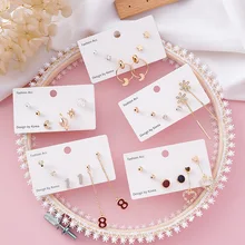 3 пары комплектов, милые серьги-гвоздики с Луной и звездой, модные женские серьги с сердечком и цветком, стразы Pendientes, японские корейские ювелирные изделия, подарки для девушек