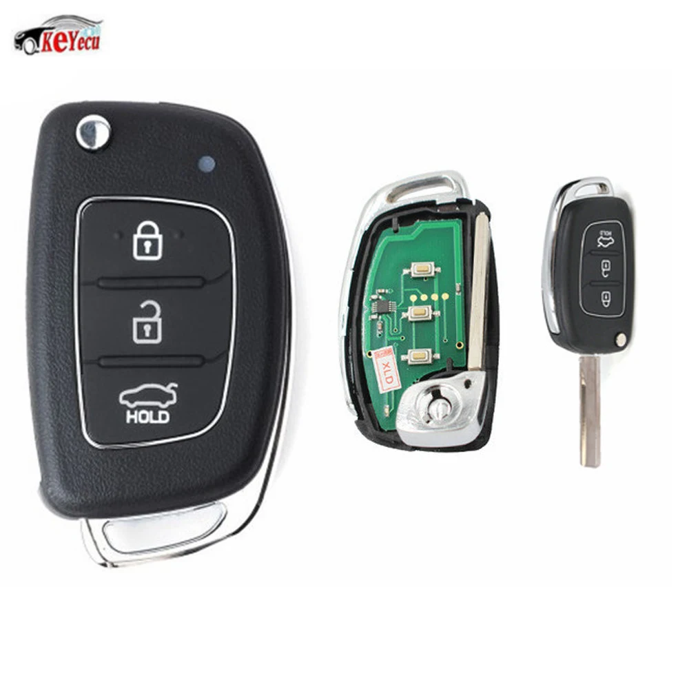 KEYECU Replacement 3 Button Smart Flip Remote Car Key Fob 433MHz ID46 Chip for Hyundai Accent
