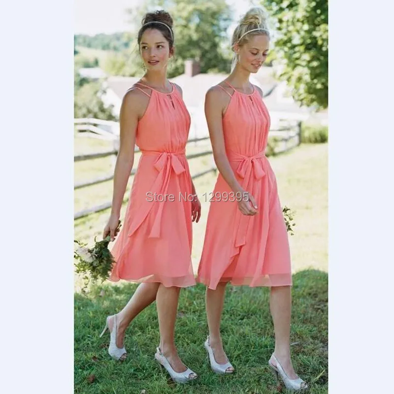 Elegant Summer Beach Wedding Party Dresses Short Coral Dress Knee