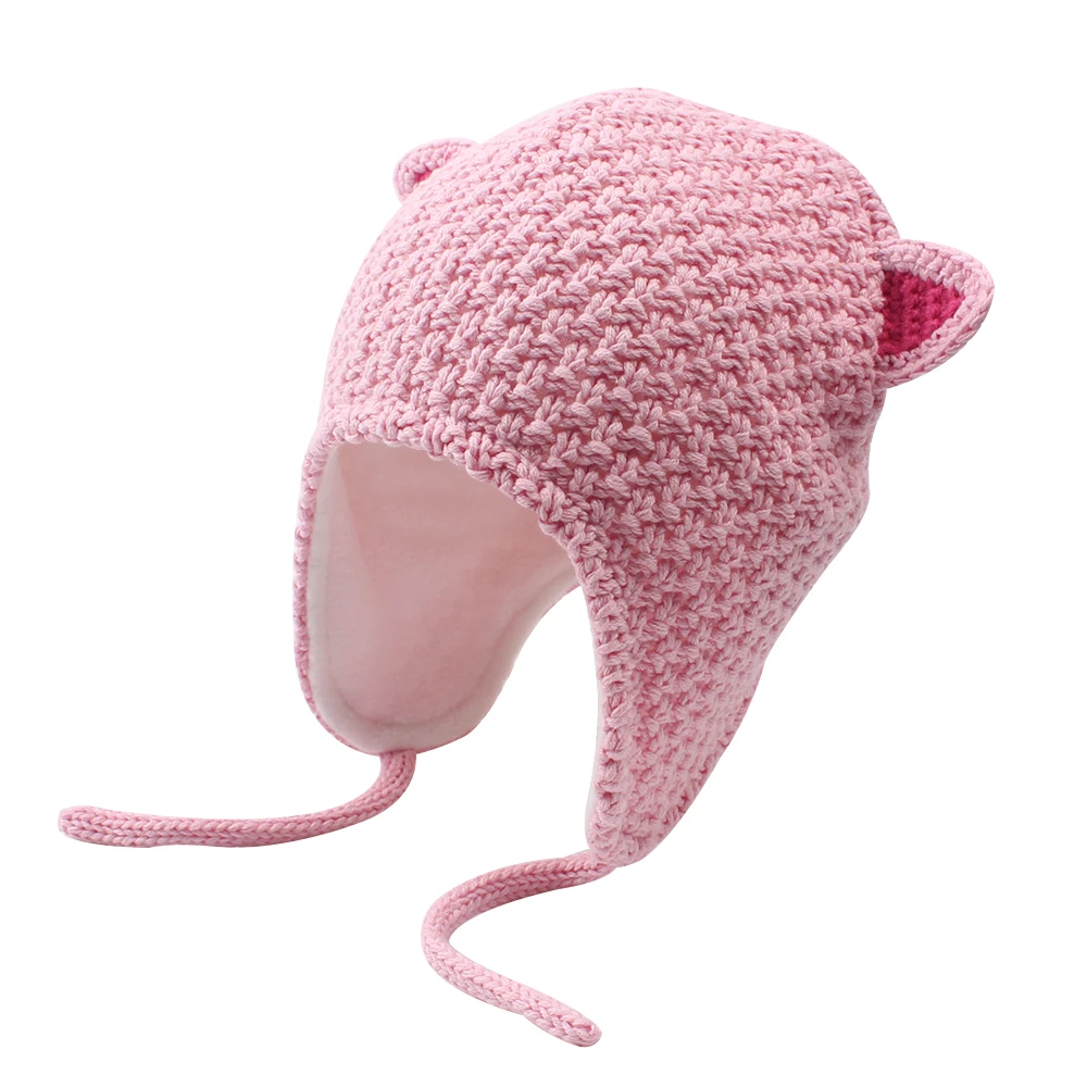 Baby Toddler Knit Beanie with Pompom Boy Girl Winter Hat Earflap Newborn Cap Cotton Lining for Kids 0-36M