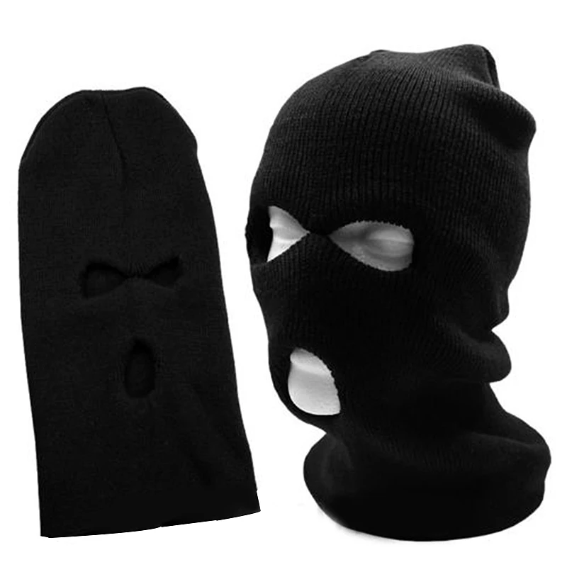 

1 PC Winter Windproof Keep Warm Face Neck Wrapped Knitted Hat 3 Holes Balaclava Beanie Cap Prevent Cold Black Outdoor Cycling